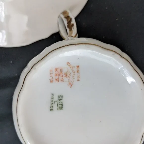 RARE Antique Limoges Porcelain Tea Cup And Saucer Pink/Green 1896-1900